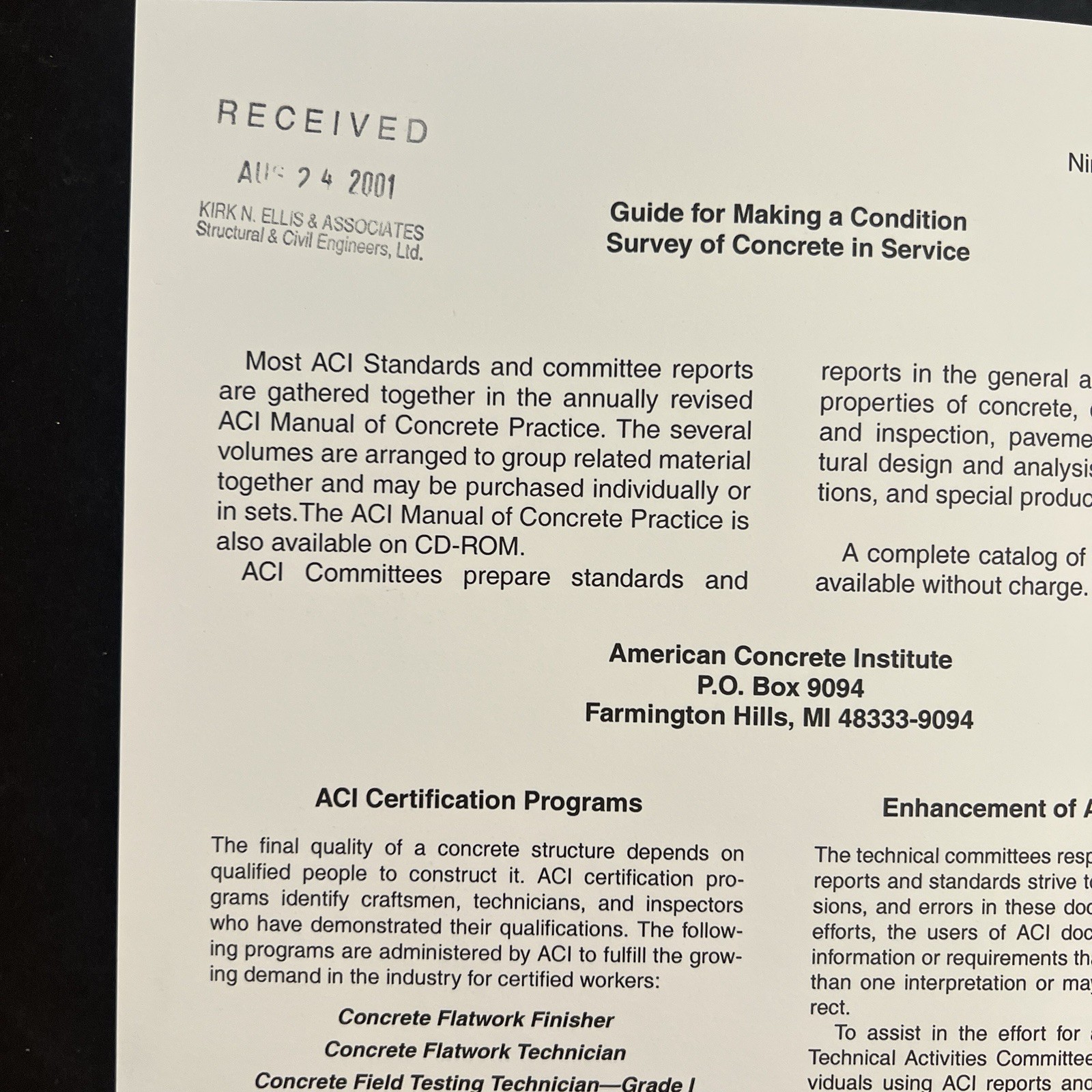 ACI 201.1R-92 Guide For Making A Condition Survey Of Concrete In Service