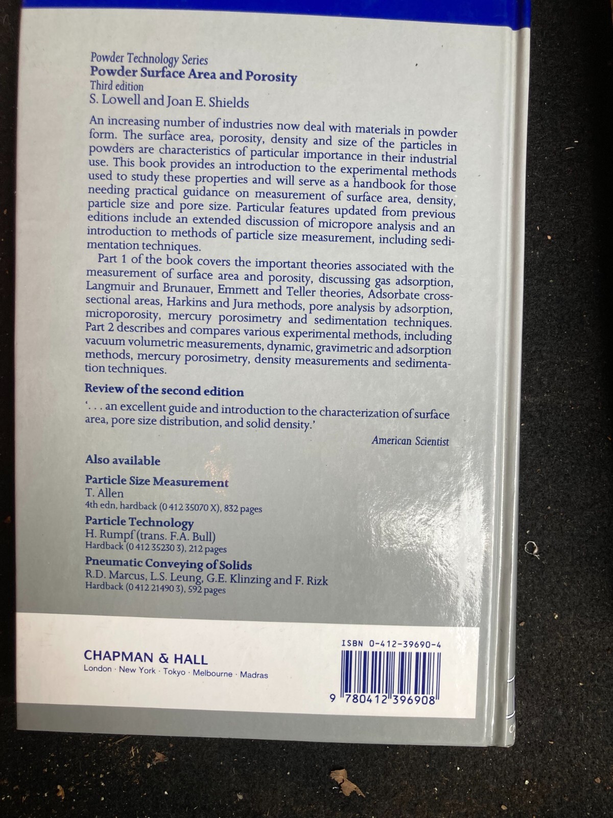 Powder Surface Area and Porosity – Shields & Lovell – 3rd edition Hardback