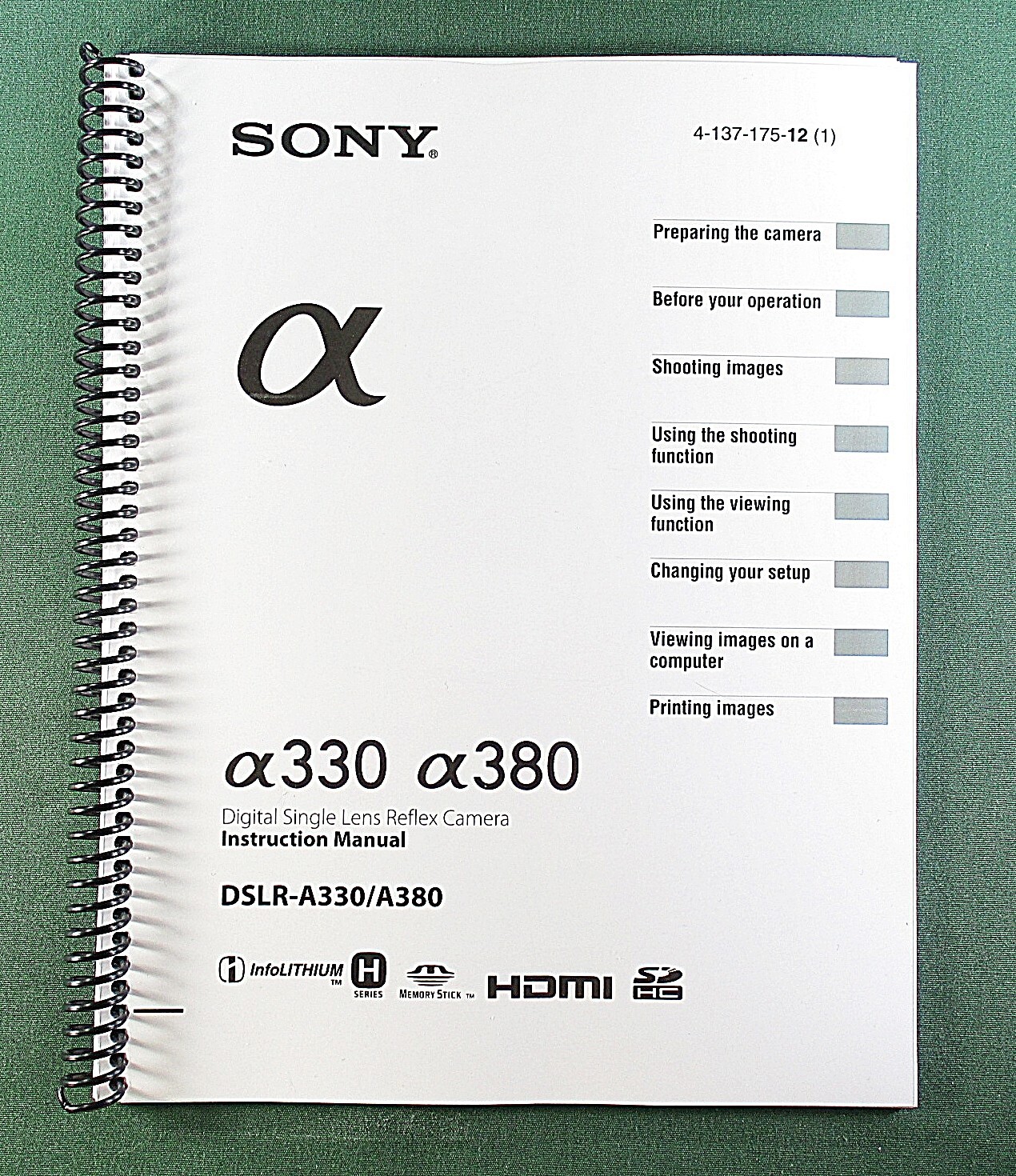 Sony DSLR-A330/A380 Instruction Manual: 171 Pages & Protective Covers!