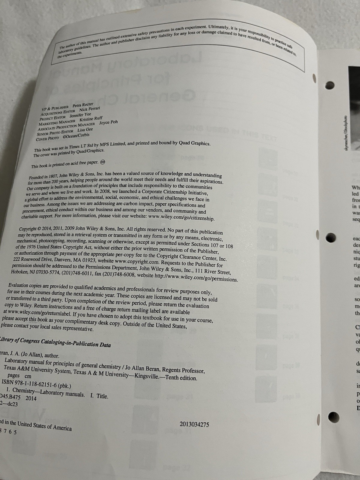 Laboratory Manual for Principles of General Chemistry by J A Beran: Used