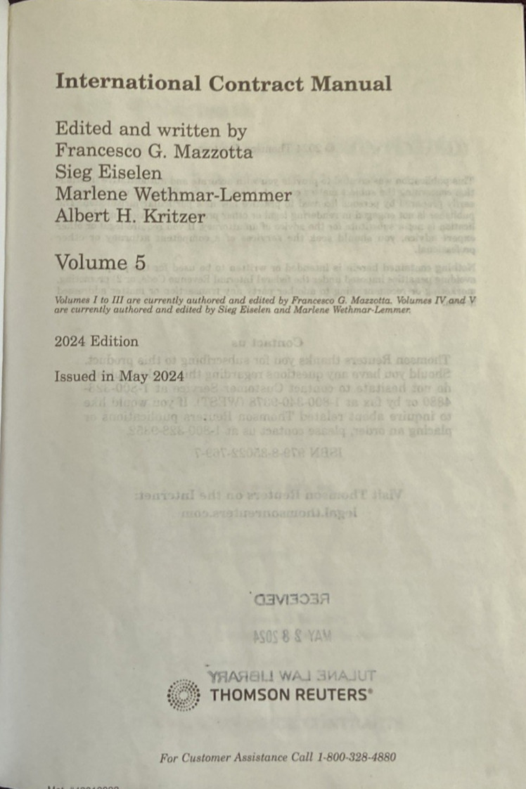 International Contract Manual Volumes 2, 3, & 5 Dec 2024 Thomson Reuters