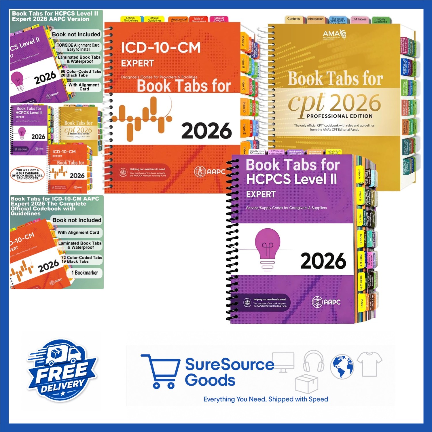 Durable Laminated PVC Medical Coding Tabs for 2026 CPT ICD-10 HCPCS Books