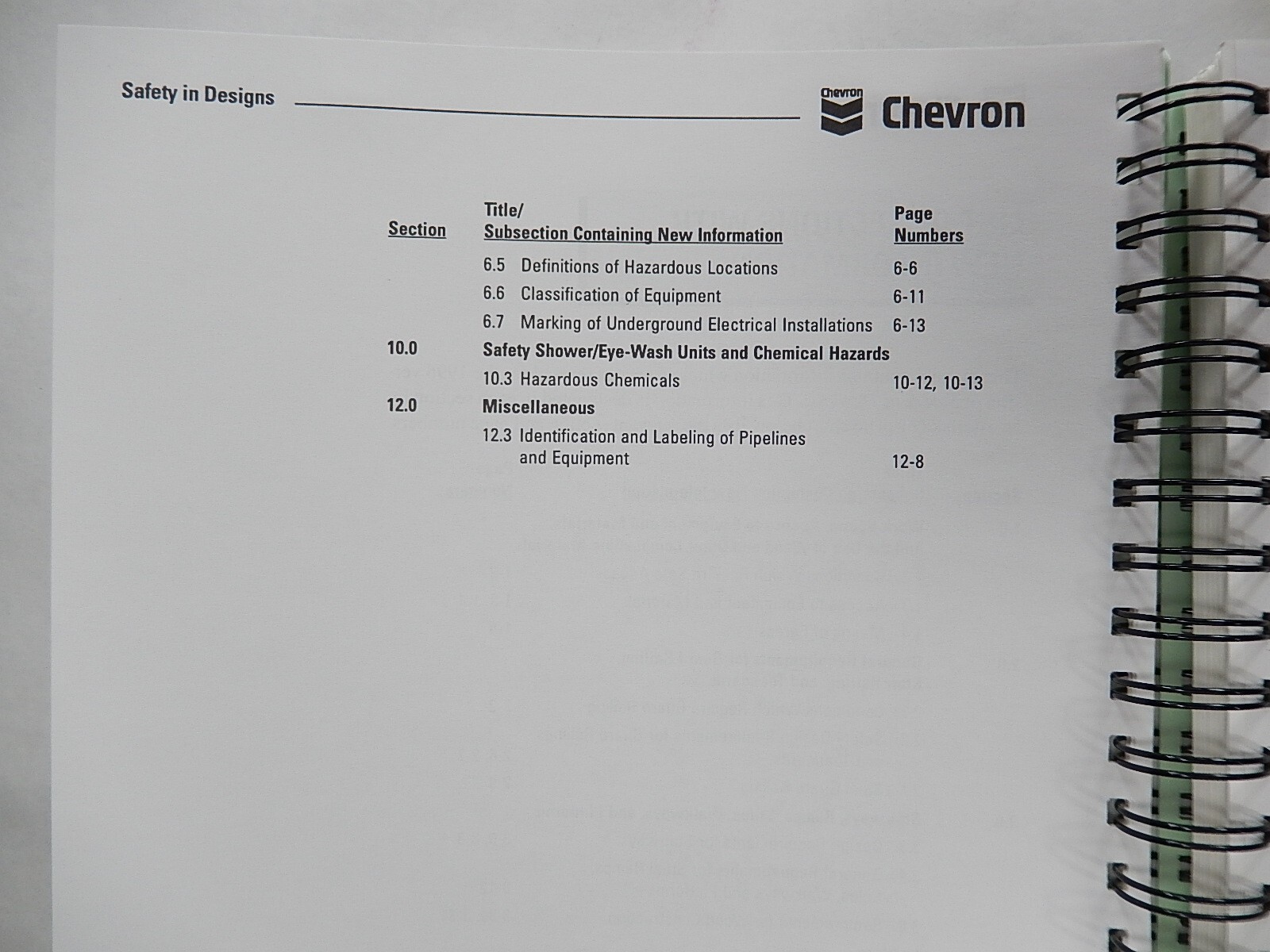 Chevron, Safety in Designs, 1996, Workplace Safety Manual, Ringbound