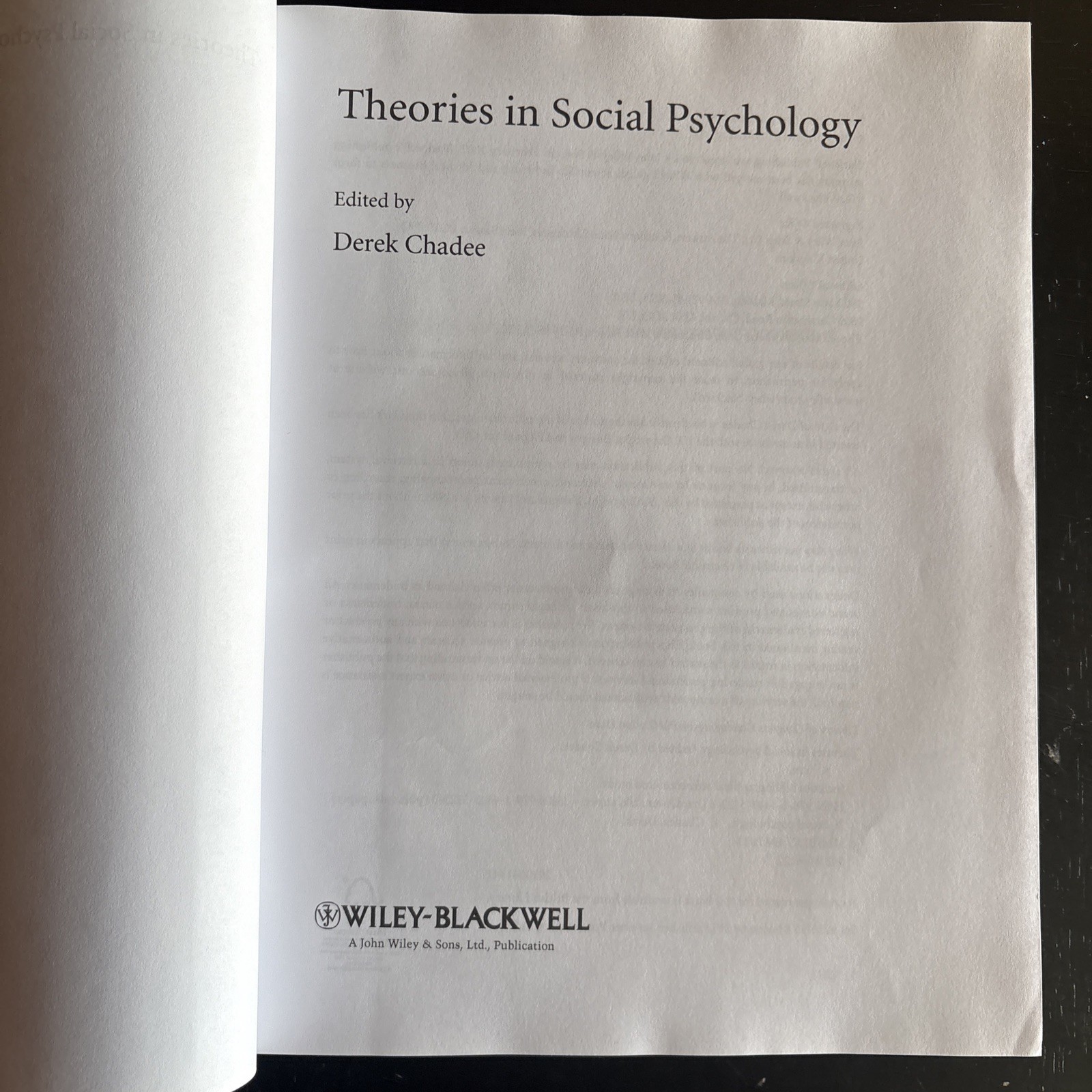 Theories in Social Psychology by Derek Chadee (2011, Hardcover)