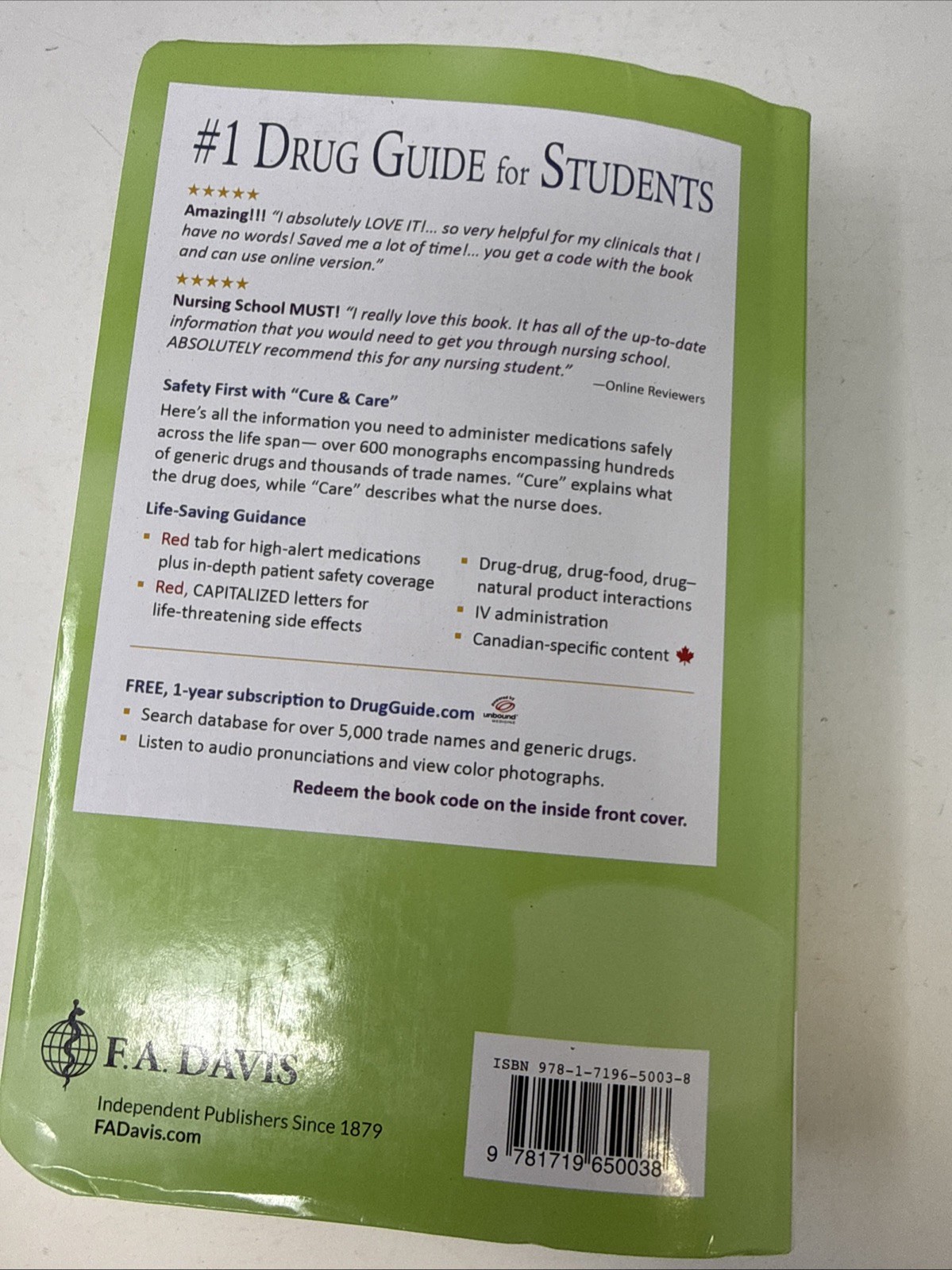 Davis’s Drug Guide for Nurses – Paperback, by Vallerand April Hazard; Unused
