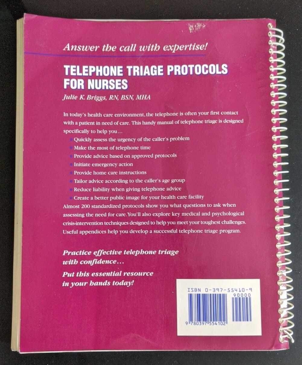 Telephone Triage Protocols for Nurses by Julie Briggs (1997, Book, Other)