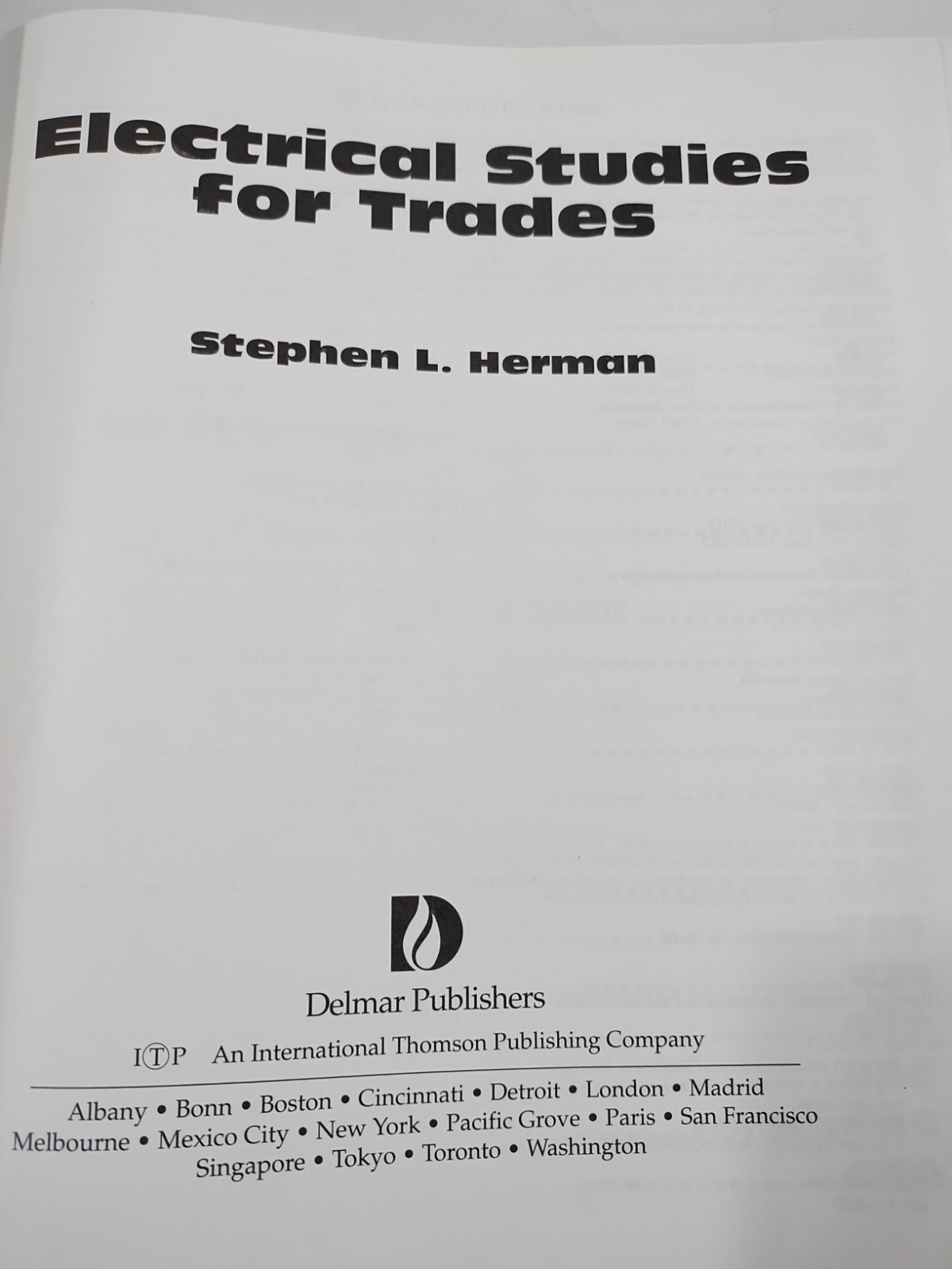 Electrical Studies for Trades by Stephen L. Herman 1997 Textbook Delmar