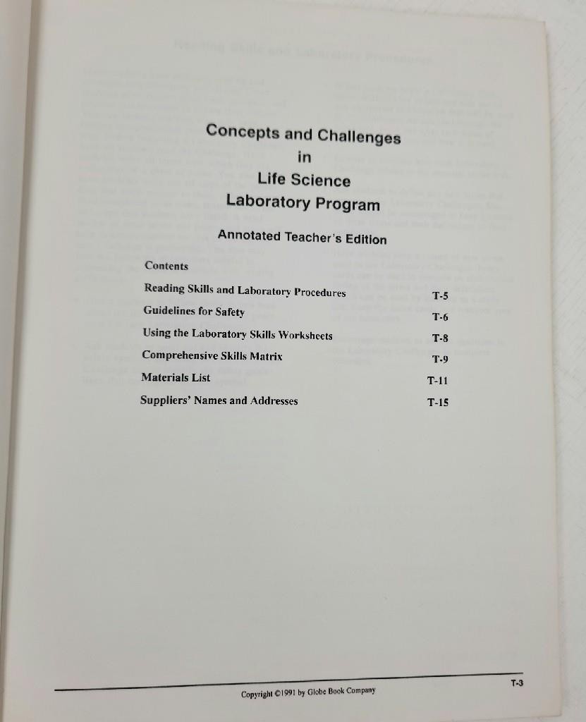 Concepts &Challenges Life Science Laboratory Program Teacher’s Annotated Edition