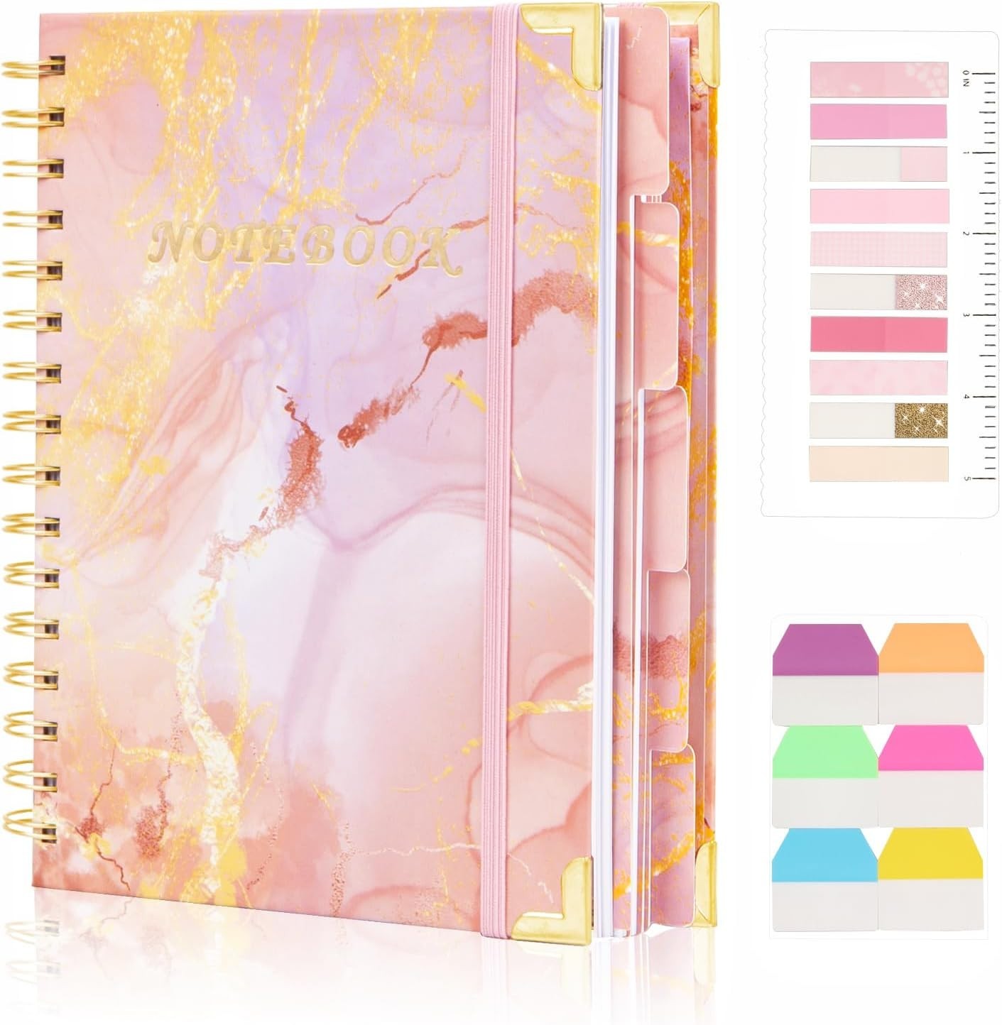 5 Subject A5 Spiral Notebook College Ruled 240 Pages Lined Journal Pink Marble