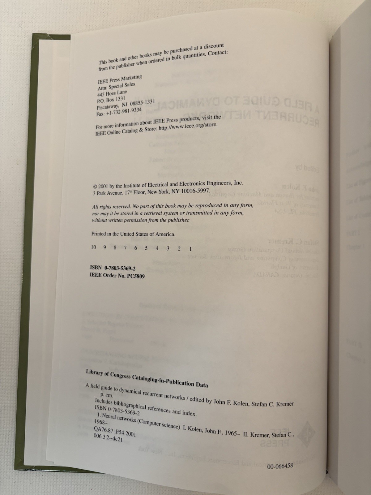 Field Guide to Dynamical Recurrent Networks | Kolen Kremer | IEEE Press HC 2001