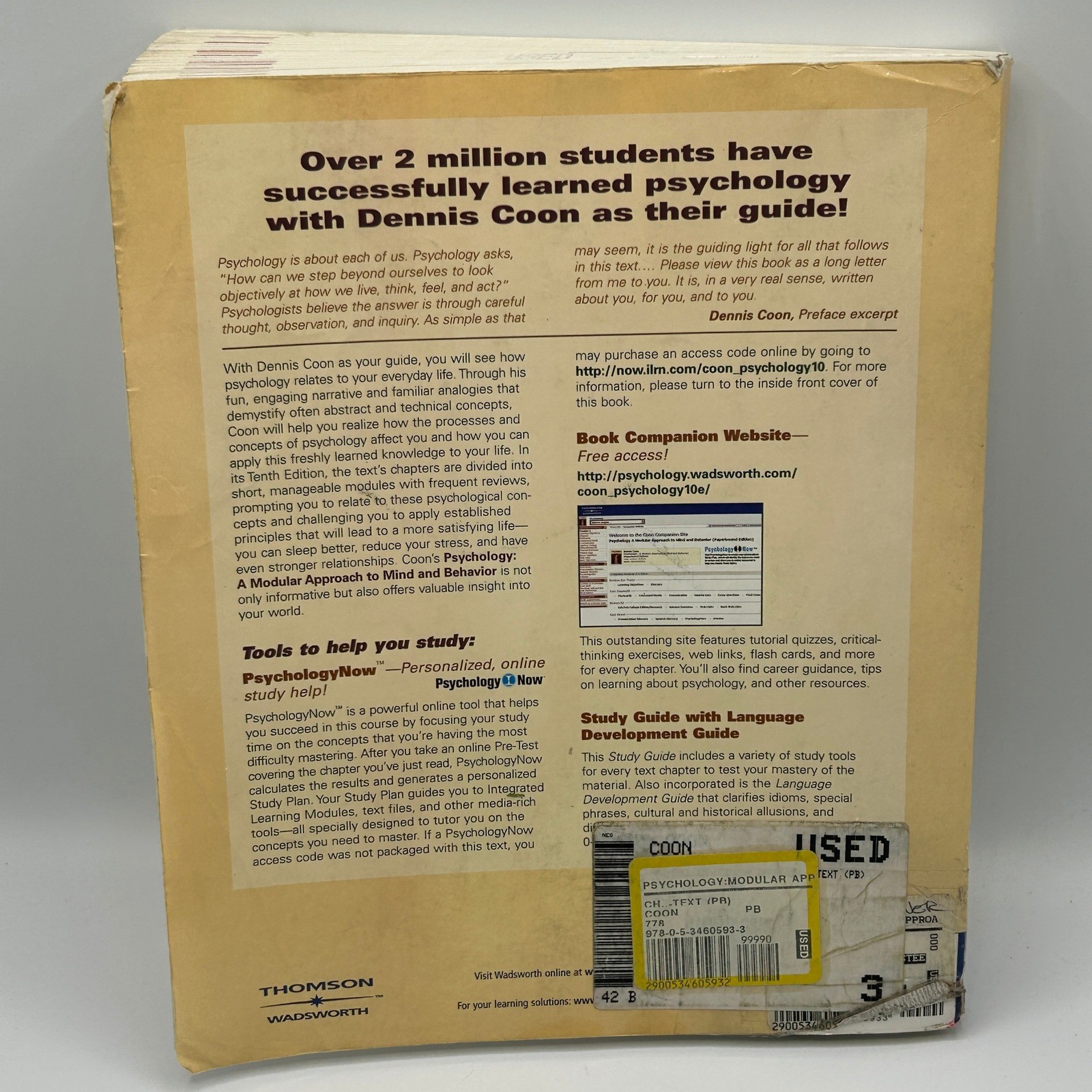 Psychology Modular Approach Mind Behavior 10th Ed Dennis Coon Textbook Reference