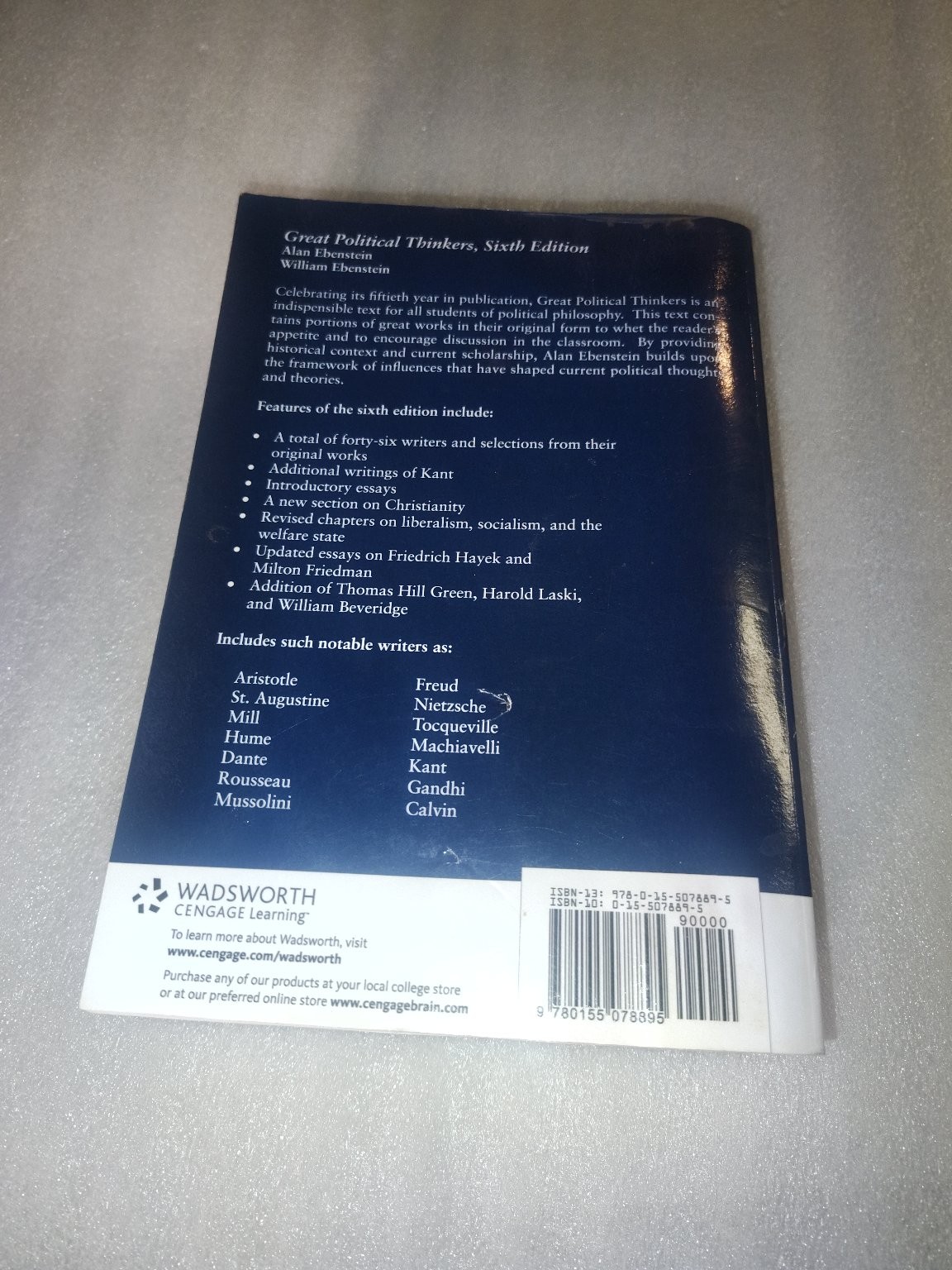 Great Political Thinkers Plato to Present Ebenstein 2000 6th Ed Wadsworth