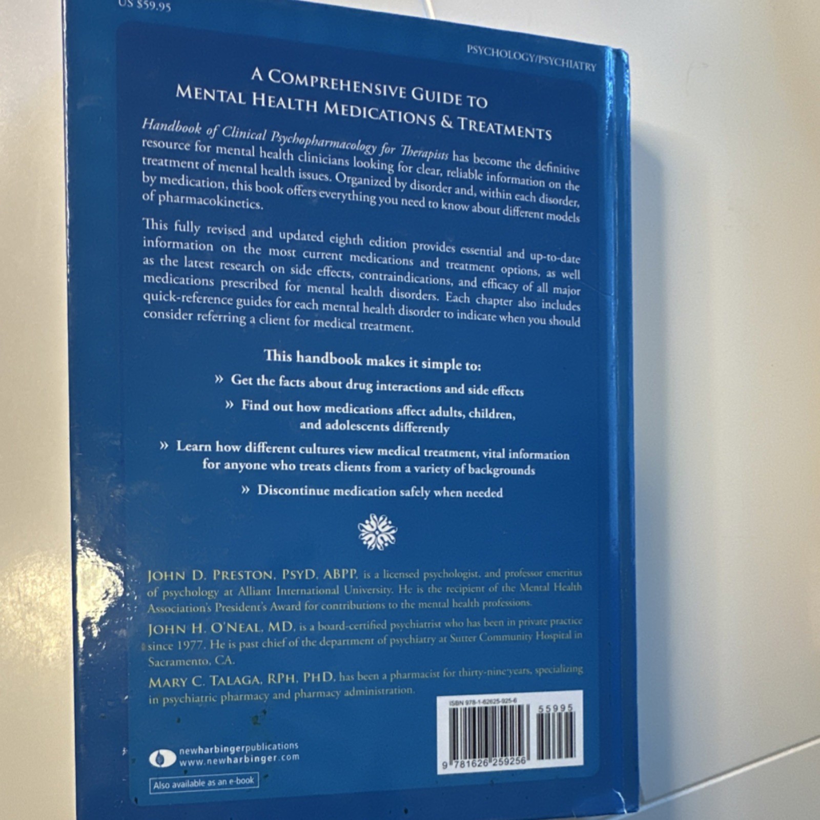 Handbook of Clinical Psychopharmacology Eighth Edition Preston O’Neal New Harbi…