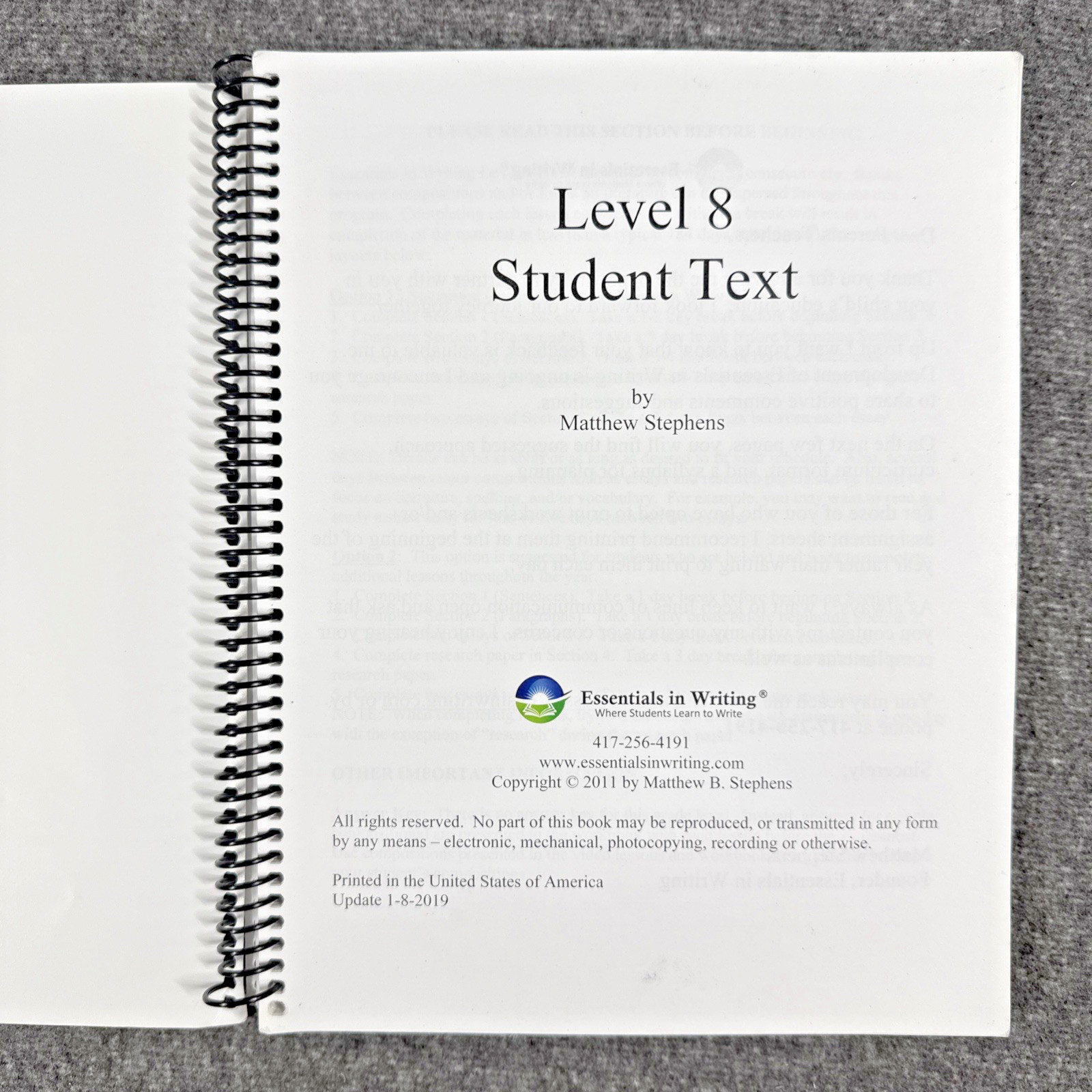 Essentials in Writing 8 Student book w/ Answer Key, 4 DVDs Matthew Stephens 2019