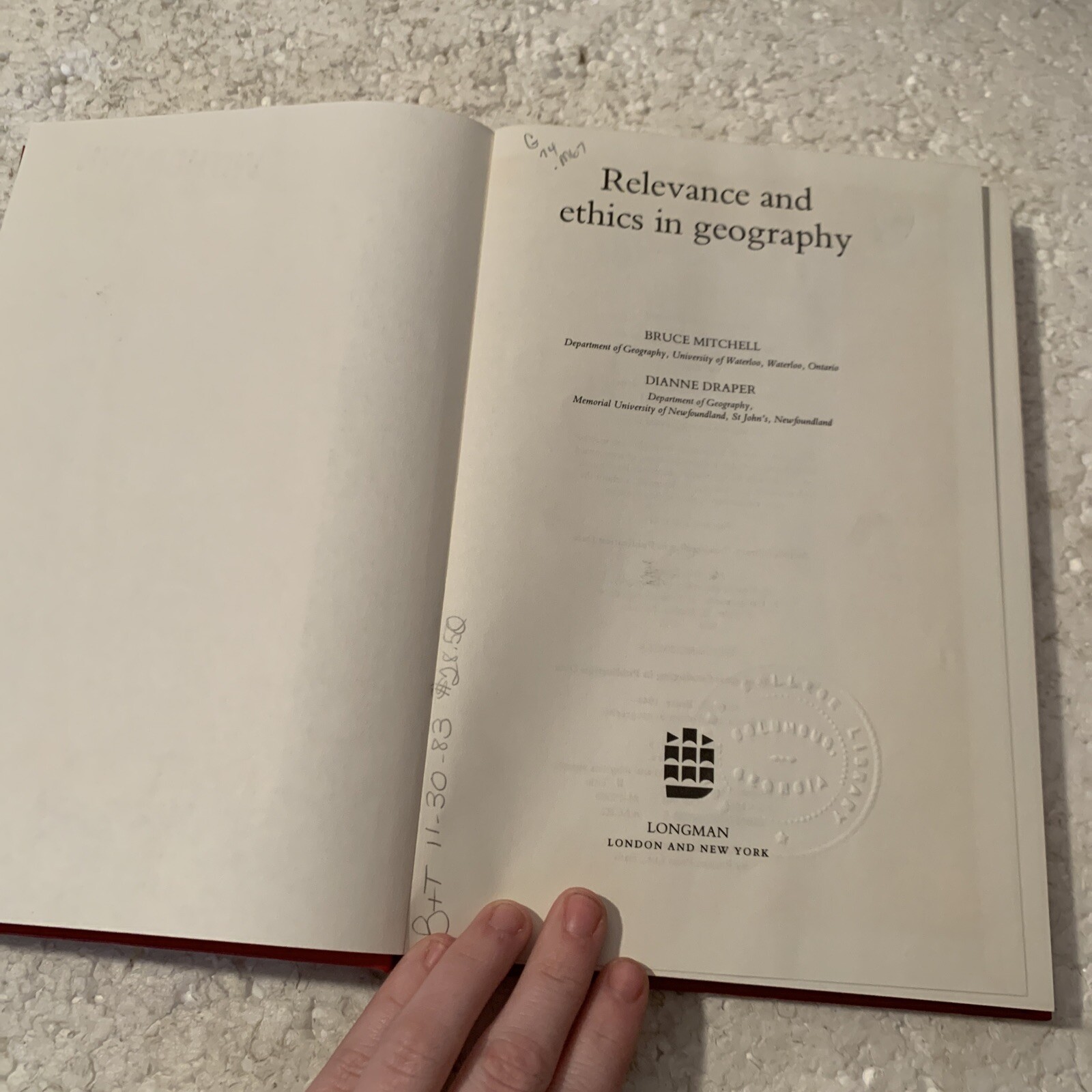 Relevance and Ethics in Geography by Bruce Mitchell & Dianne Draper 1982 HC/1st