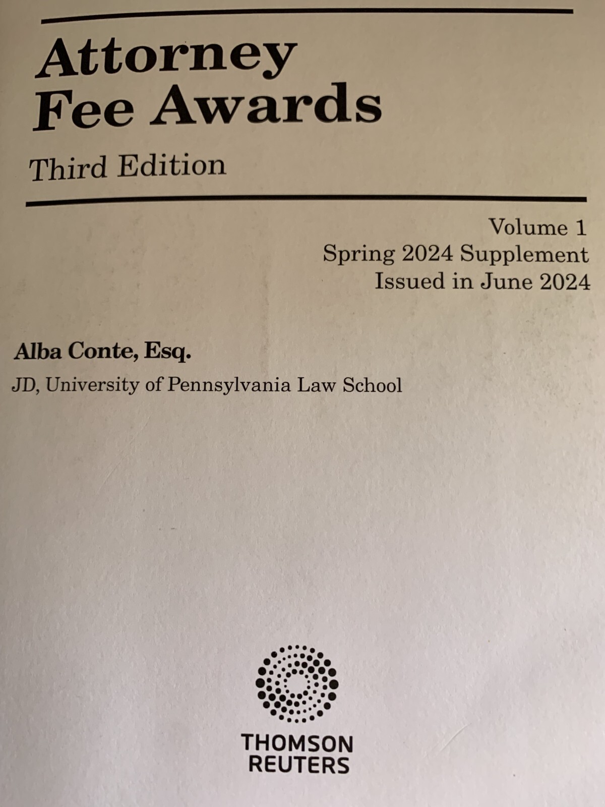 2024 Attorney Fee Awards SUPPLEMENT SET THOMSON REUTERS 9798350255287 ALBA CONTE