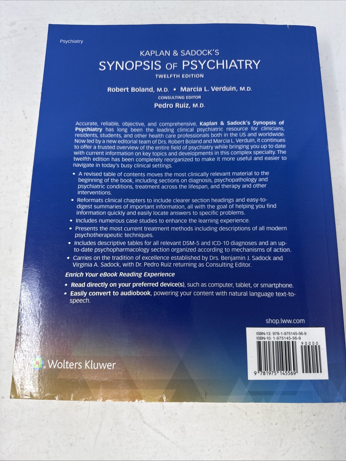 Kaplan & Sadock’s Synopsis Of Psychiatry. 12th Ed. – Paperback -Very Good W/Code