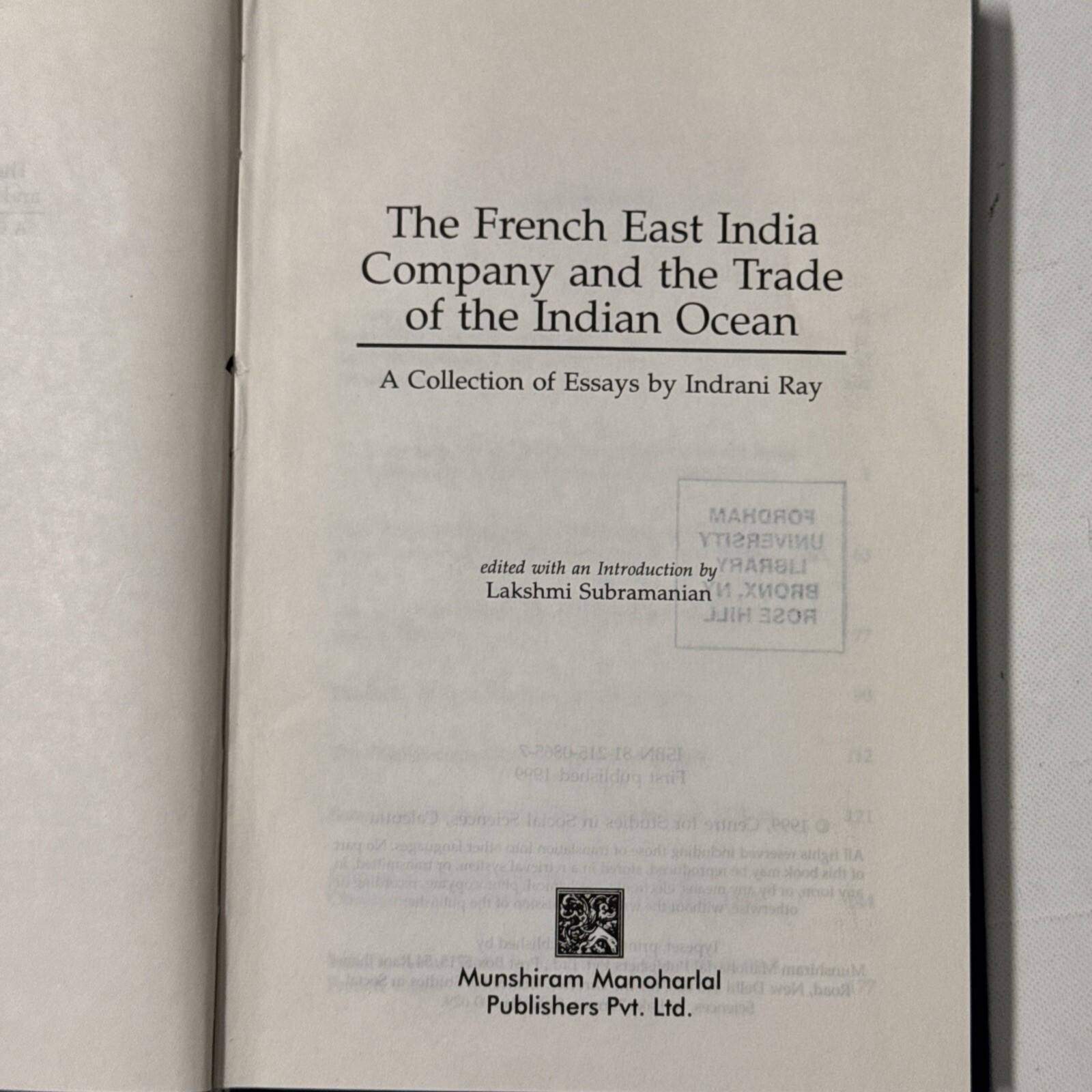The French East India Company and The Trade Of The Indian Ocean, Lakshmi Subrama