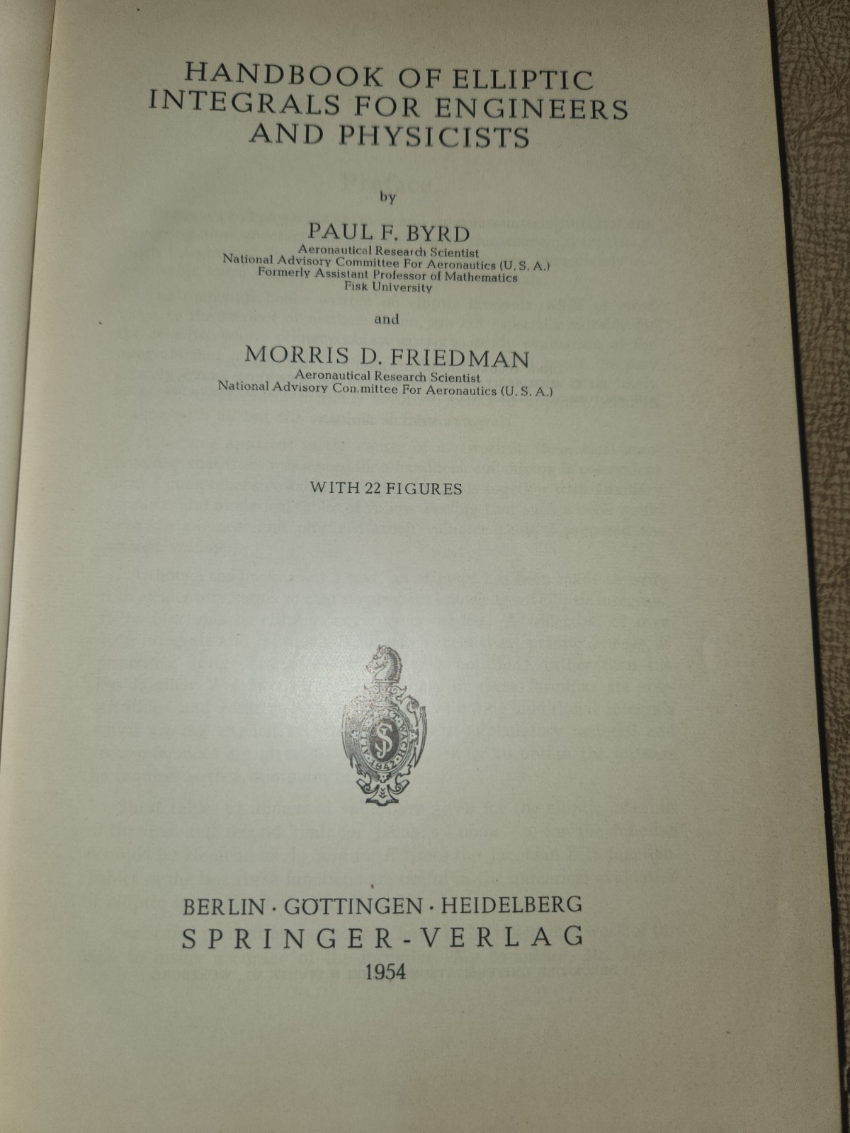 Handbook of Elliptic Integrals for Engineers and Physicist – 1954 Hardcover