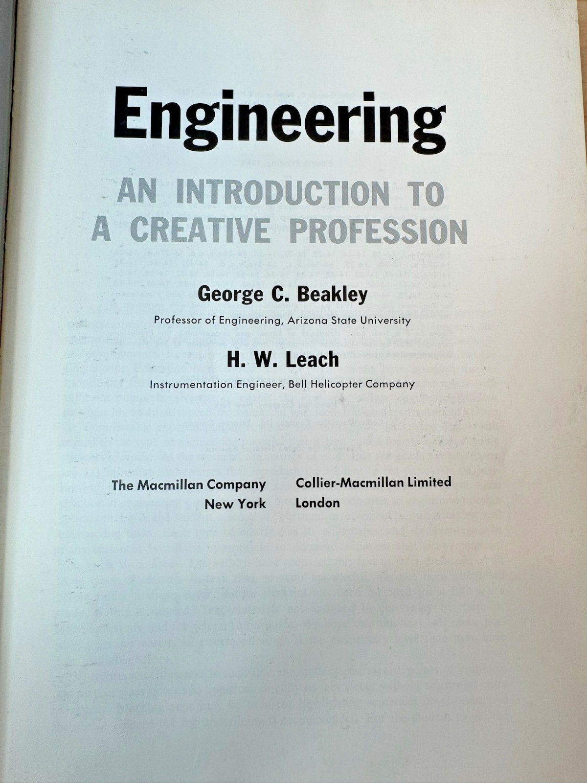 Engineering: An Introduction to a Creative Profession (1968) 4th Ed HC