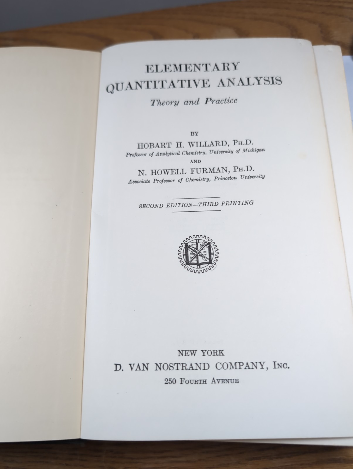 ELEMENTARY QUANTITATIVE ANALYSIS BY WILLARD & FURMAN. 2nd Ed 3rd Printing 1936