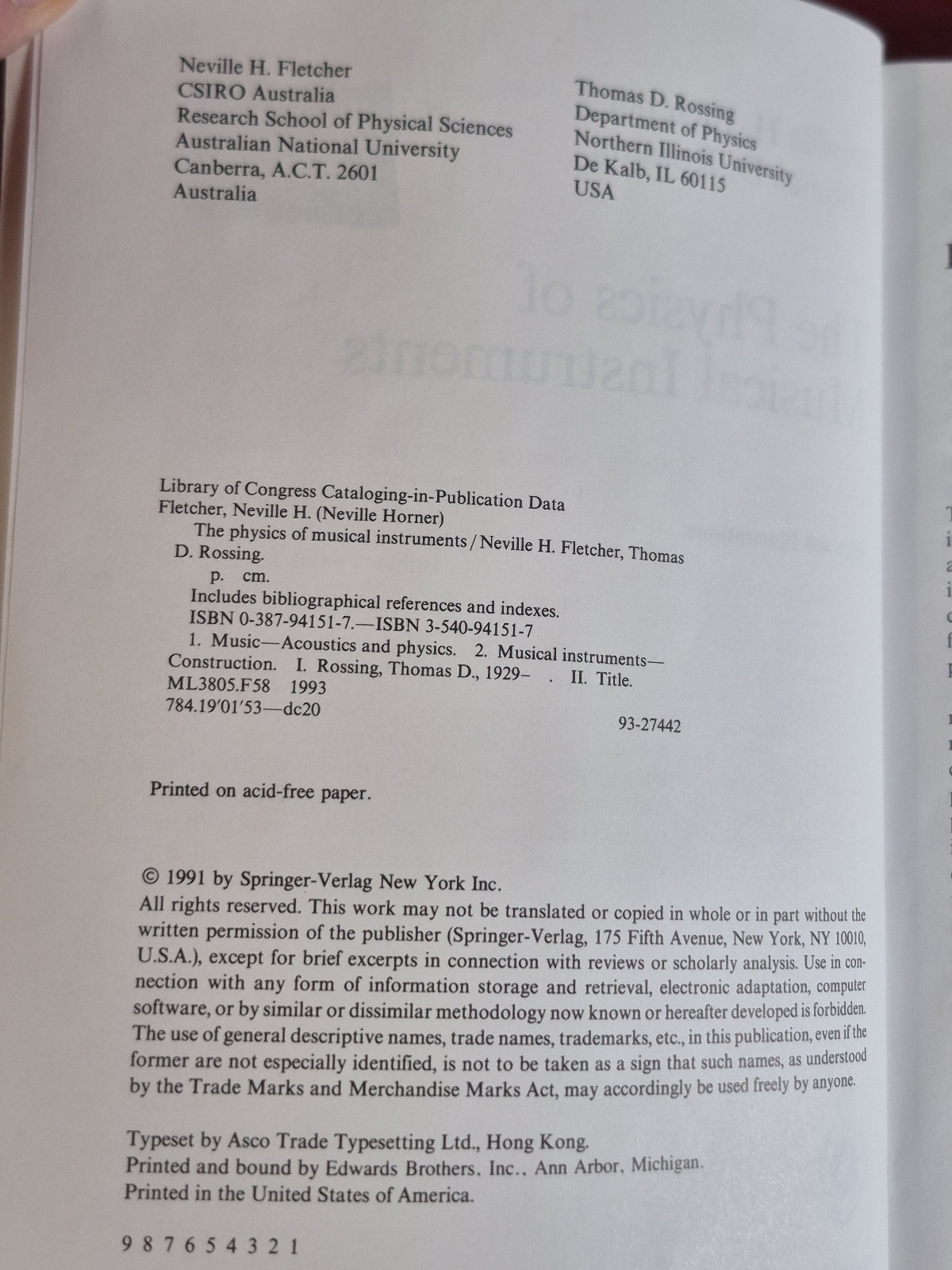The Physics of Musical Instruments – Fletcher & Rossing – Springer-Verlag