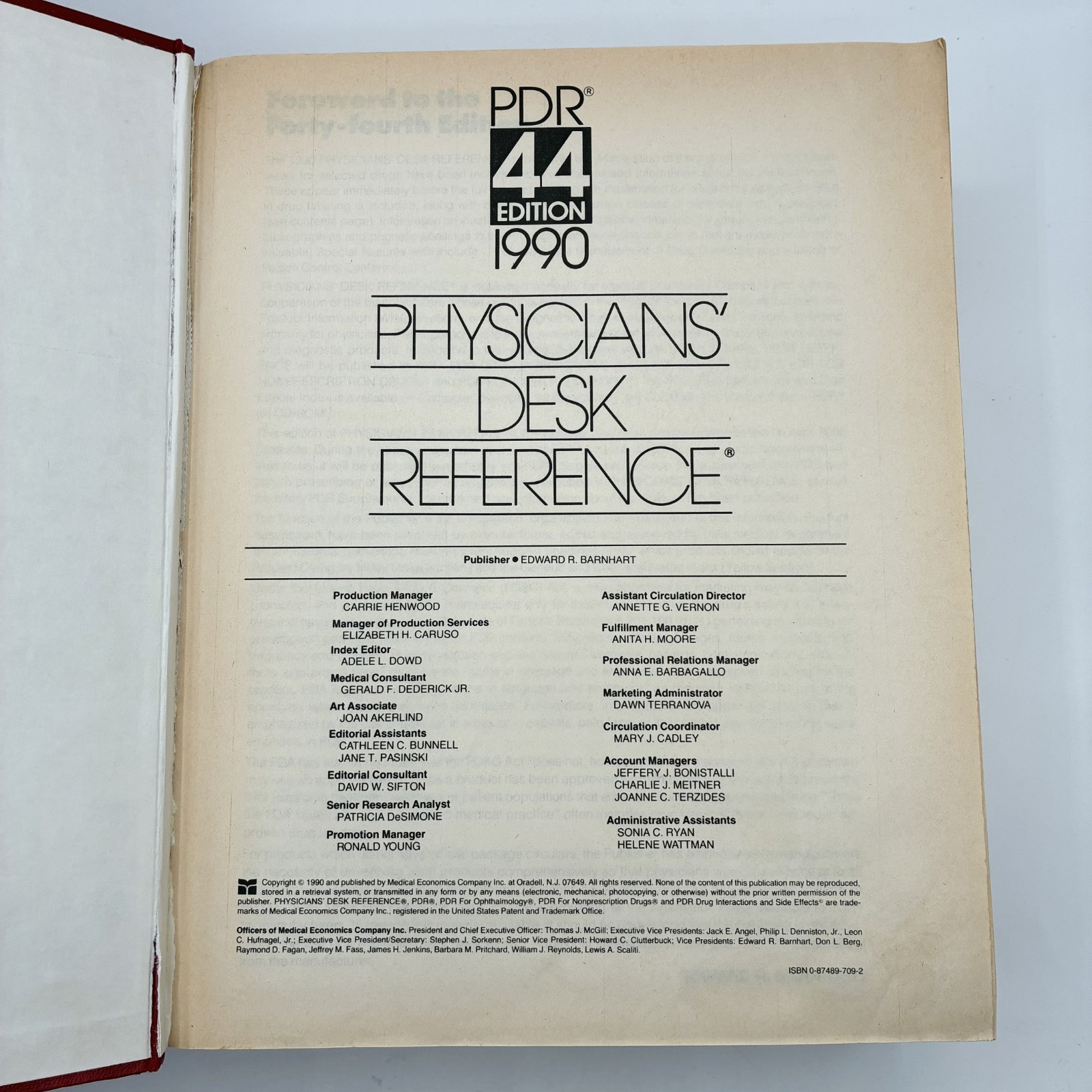 Physician’s Desk Reference PDR 44 Edition 1990 Hardcover USA Very Good Condition