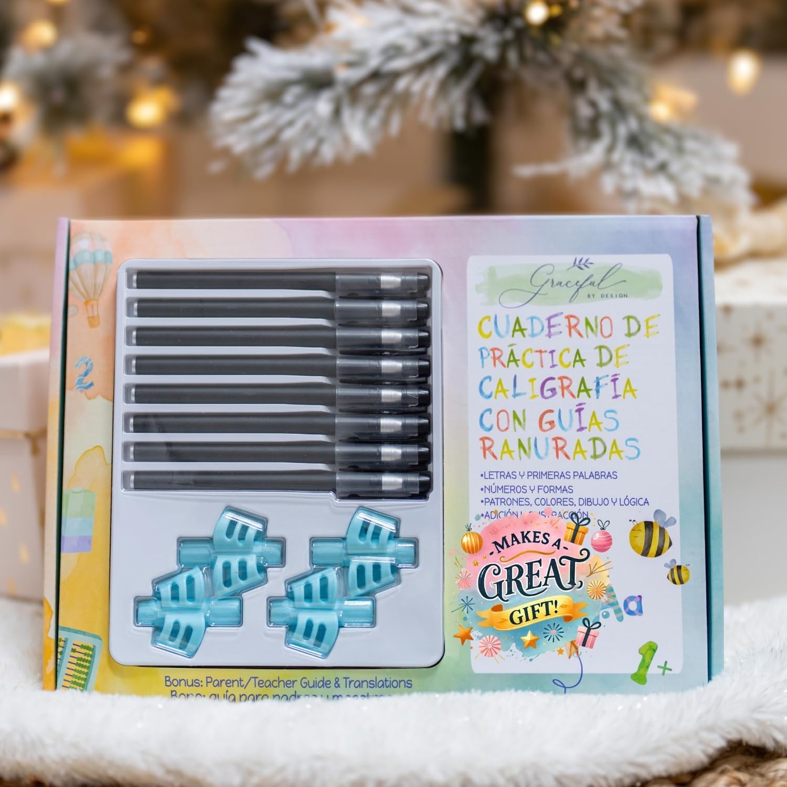 Grooved Handwriting Practice Books for Kids 3 to 8 in Spanish, Reusable Letter
