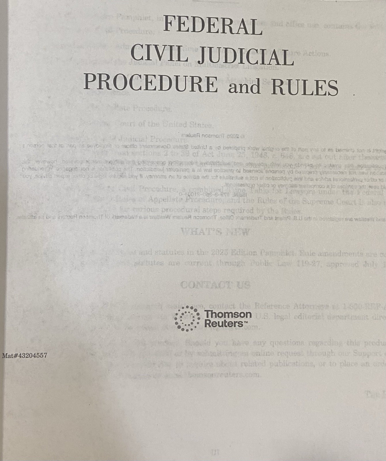 Federal Civil Judicial Procedure and Rules, 2025 Midyear Edition Thomson Reuters