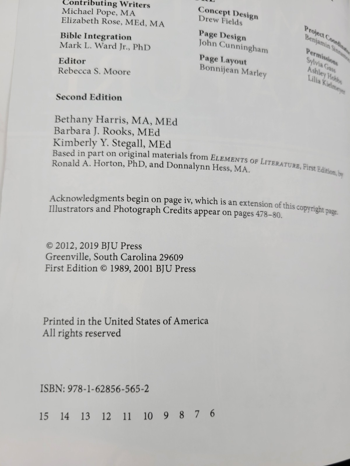 BJU Press Elements of Literature 2nd Ed. 10th Grade Student Textbook 517029 VG