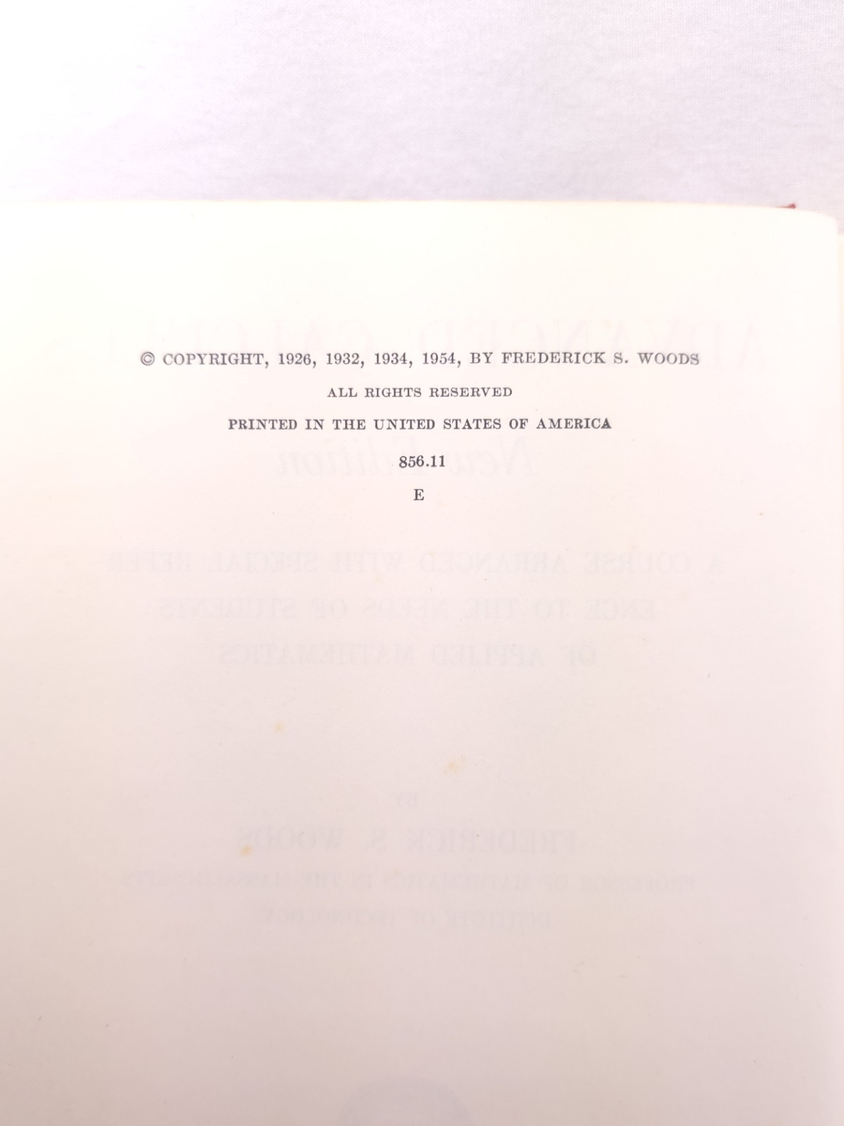 Advanced Calculus Frederick S. Woods MIT 1954 New Edition
